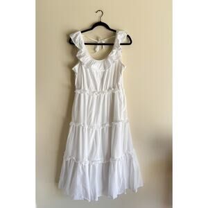 J. Crew White Ruffle Swiss Dot Scoop Neck Tiered Midi Dress Size 14 Bridal